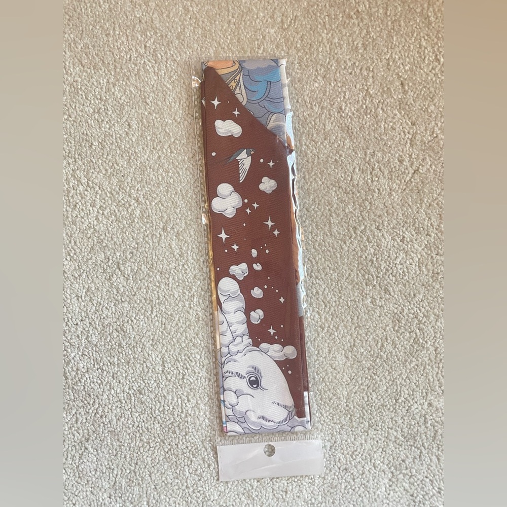 Brown and White Celestial Print Twilly Silk Scarf
